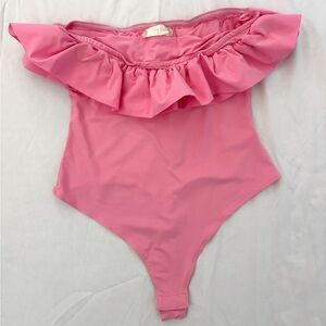 Altar'd State Pink Ruffled Bodysuit